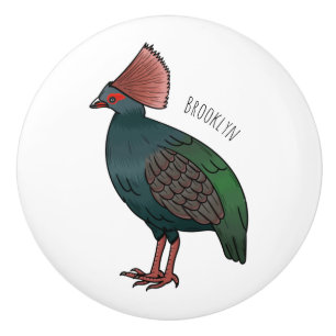 Crested partridge bird cartoon illustration ceramic knob