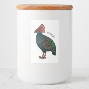 Crested partridge bird cartoon illustration food label
