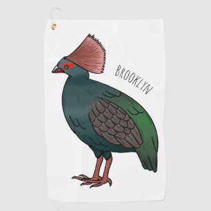 Crested partridge bird cartoon illustration golf towel