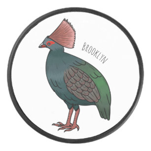 Crested partridge bird cartoon illustration hockey puck