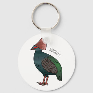 Crested partridge bird cartoon illustration key ring