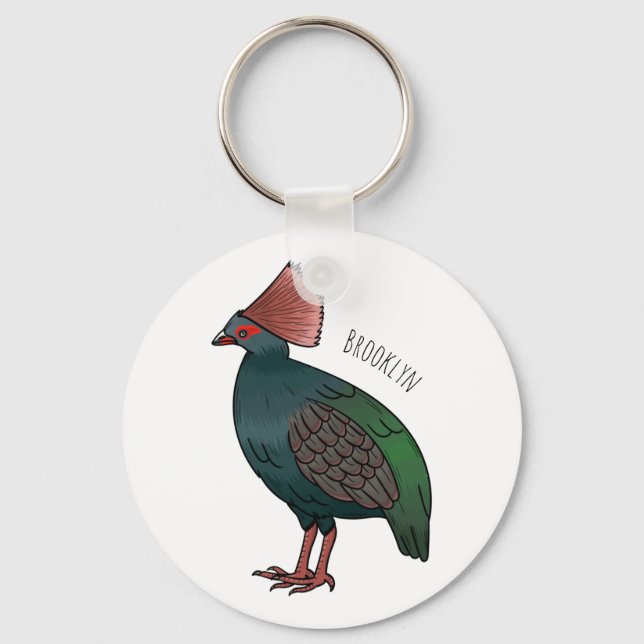 Crested partridge bird cartoon illustration key ring (Front)