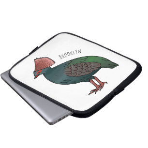 Crested partridge bird cartoon illustration laptop sleeve