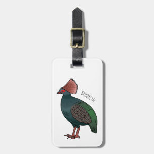 Crested partridge bird cartoon illustration luggage tag
