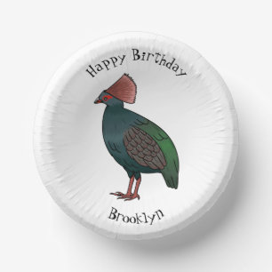Crested partridge bird cartoon illustration  paper plate