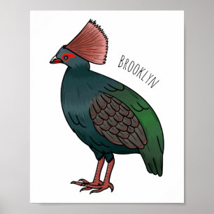 Crested partridge bird cartoon illustration poster