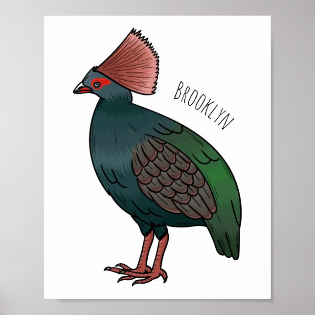 Crested partridge bird cartoon illustration poster (Front)