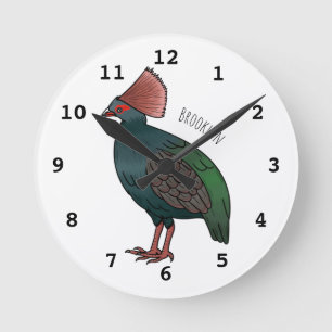 Crested partridge bird cartoon illustration  round clock