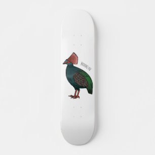 Crested partridge bird cartoon illustration skateboard