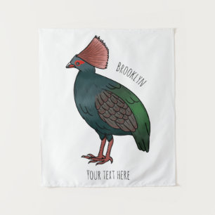 Crested partridge bird cartoon illustration  tapestry