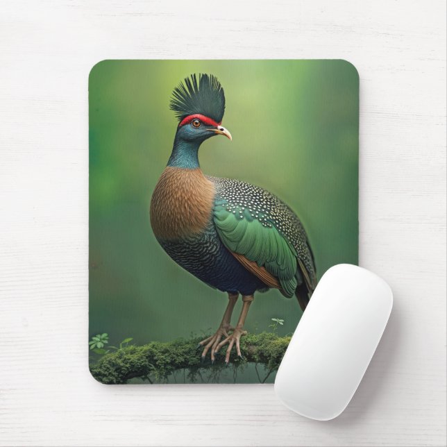 Crested Partridge On a Moss-covered Branch Mouse Mat (With Mouse)