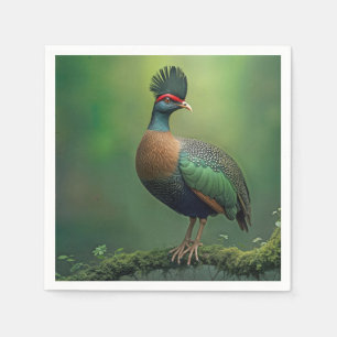 Crested Partridge On a Moss-covered Branch Napkin