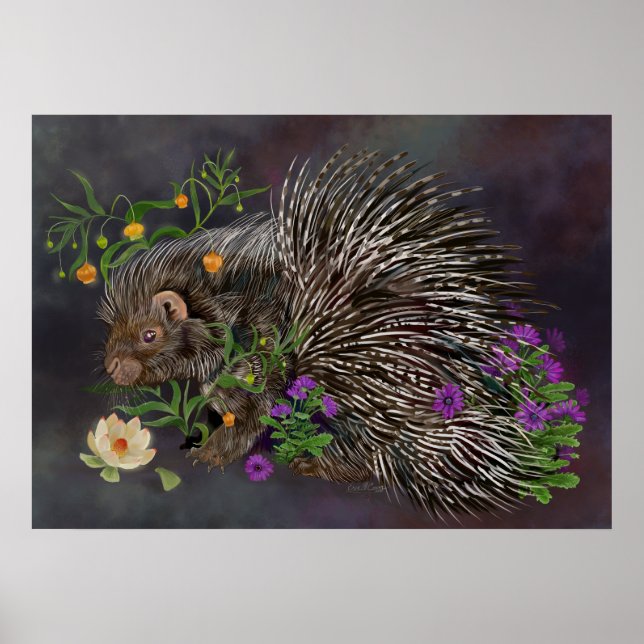 Crested Porcupine Bouquet Art Poster (Front)