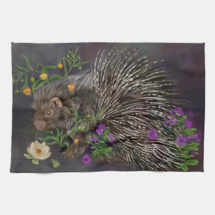 Crested Porcupine Bouquet Tea Towel
