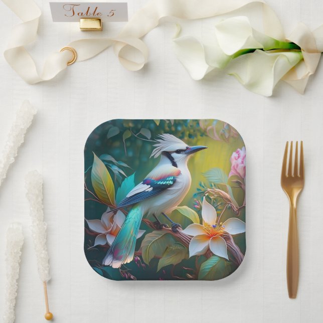 Crested Teal Winged Jay Paper Plate (Wedding)