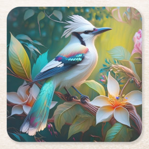 Crested Teal Winged Jay Square Paper Coaster
