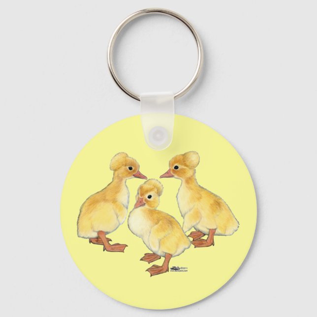 Crested White Ducklings Key Ring (Front)