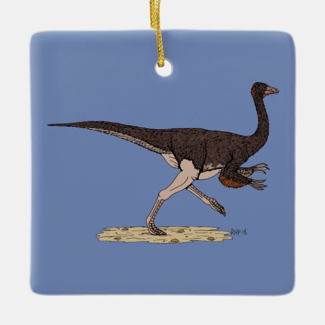 Cretaceous Dinosaur Ornithomimus Ceramic Tree Decoration (Front)
