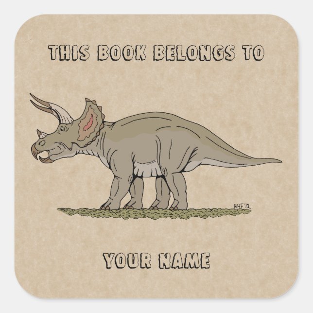 Cretaceous Dinosaur Triceratops Bookplate Square Sticker (Front)