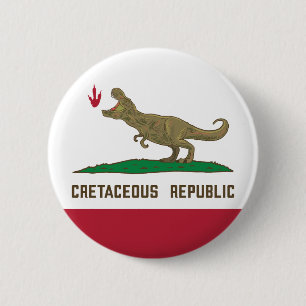 Cretaceous Republic California Flag T-rex Dinosaur 6 Cm Round Badge