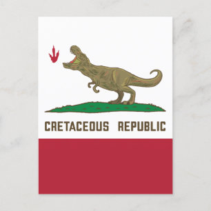 Cretaceous Republic California Flag T-rex Dinosaur Postcard