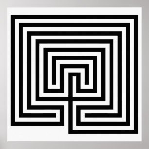 Cretan Labyrinth in black-and-white Poster