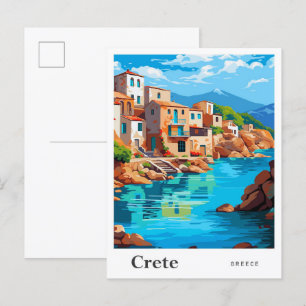 Crete Greece Art Vintage Travel Illustration Postcard