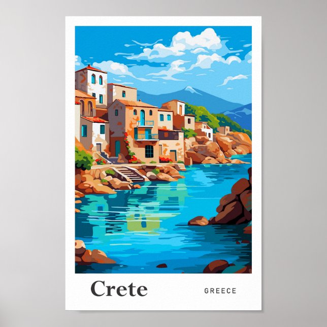 Crete Greece Art Vintage Travel Illustration Poster (Front)