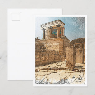 Crete Greece Beautiful Colour Sketch City Postcard