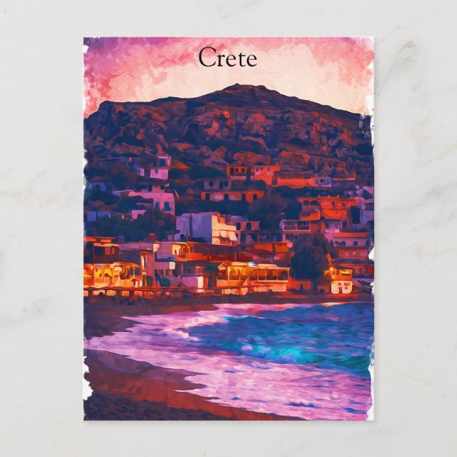 Crete Greece Greek Island Watercolor Painting Postcard (Front)