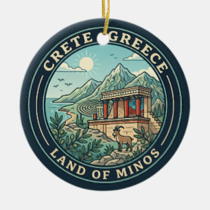 Crete Greece Illustration Travel Art Badge Ceramic Tree Decoration