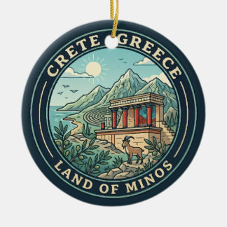 Crete Greece Illustration Travel Art Badge Ceramic Tree Decoration