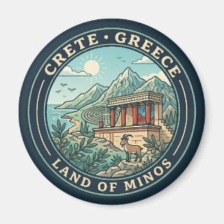 Crete Greece Illustration Travel Art Badge Magnet