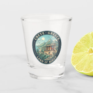 Crete Greece Illustration Travel Art Badge Shot Glass
