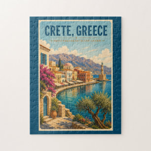 Crete Greece Illustration Travel Art Vintage Jigsaw Puzzle