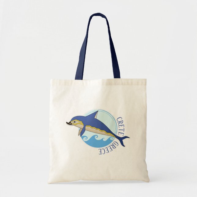 Crete, Greece Minoan Dolphin & Waves Tote Bag (Front)