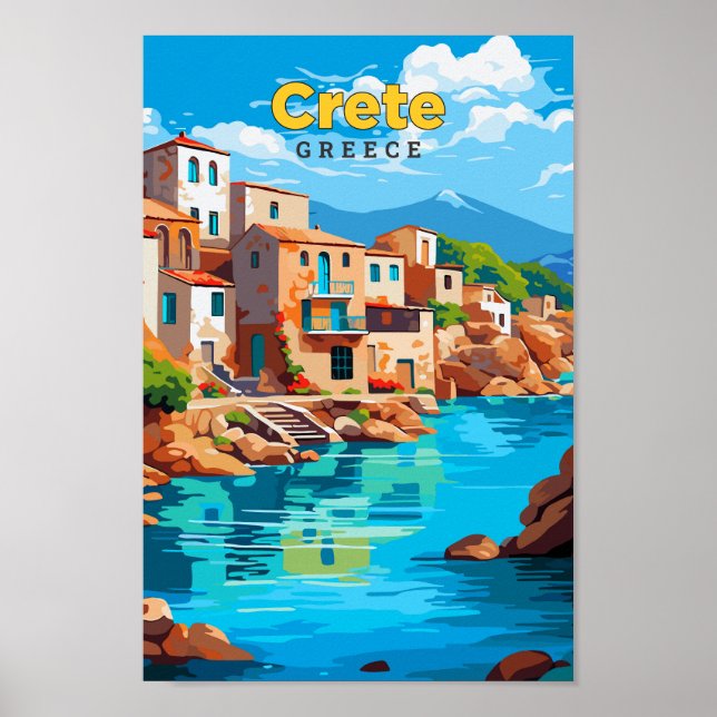 Crete Greece Travel Art Vintage Illustration  Poster (Front)