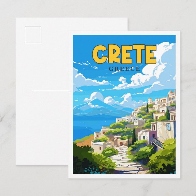 Crete Greece vintage travel illustration Postcard (Front/Back)