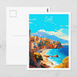 Crete Greece vintage travel place illustration Postcard