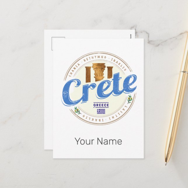 Crete Island Greece Retro Vintage Holiday Souvenir Postcard (Front/Back In Situ)