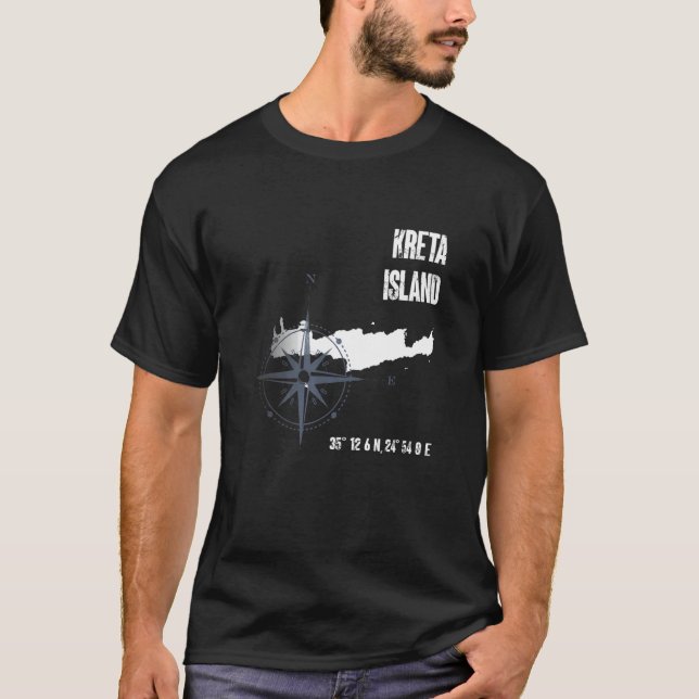 Crete Island Mediterranean Sea Coordinates Map Vac T-Shirt (Front)
