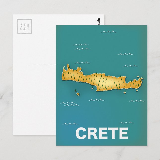 Crete map travel poster postcard (Front/Back)
