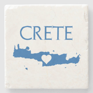 Crete Map with Heart Blue and White Stone Coaster