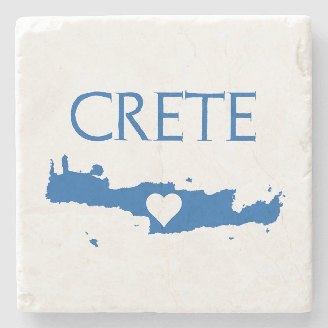 Crete Map with Heart Blue and White Stone Coaster (Front)