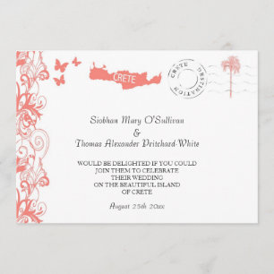 Crete Wedding Invitation In Coral Pink And White