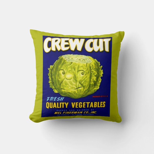 Crew Cut vegetable crate label print Cushion (Front)