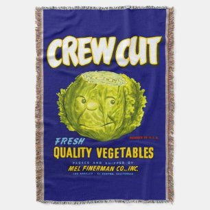 Crew Cut vegetable crate label print Throw Blanket