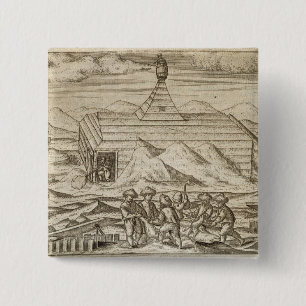 Crew killing and skinning bears, outside the cabi 15 cm square badge