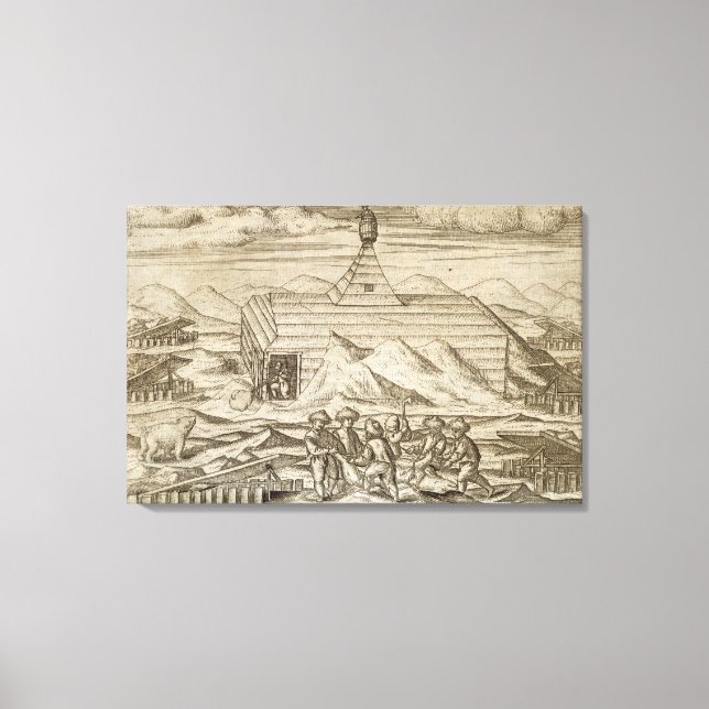 Crew killing and skinning bears, outside  the cabi canvas print (Front)