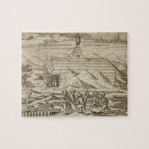 Crew killing and skinning bears, outside  the cabi jigsaw puzzle